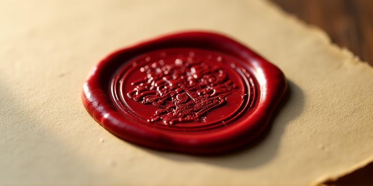 A classical wax seal on parchment paper represents the security and confidentiality of legal documents.